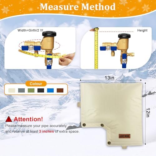 Backflow Preventer Insulated Cover (5°F) for Winter Freeze Protection, 13" Wx12 H Thickened Pressure Vacuum Breaker & Well Pump Cover, Outdoor Waterproof Insulation Pouch for Sprinkler Valve, Beige - Image 2