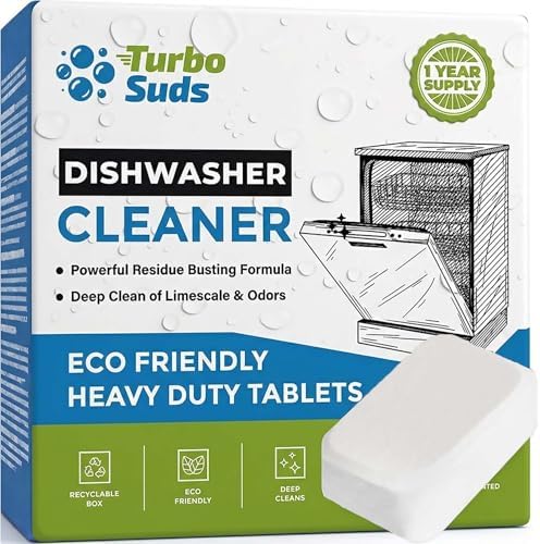 Dishwasher Cleaner and Deodorizer XL Tablets – Heavy-Duty Descaler & Odor Remover for Hard Water, Removes Spots & Residue, Enhance Drying & Shine, 12 Pack (1 Year Supply) by TurboSuds