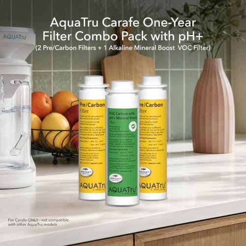 AquaTru One-Year Carafe Alkaline Filter Combo Pack – Includes 2 Pre/Carbon Filters (Stages 1–2) & 1 VOC Filter w/pH+ Mineral Boost (Stage 4) – Compatible with AquaTru Carafe Only - Image 2