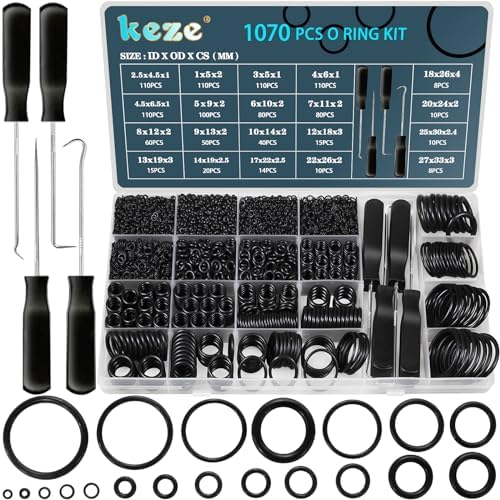 KEZE 1070 Pcs Rubber O-Ring Assortment Kit，20 Sizes Assorted O Rings by KEZE