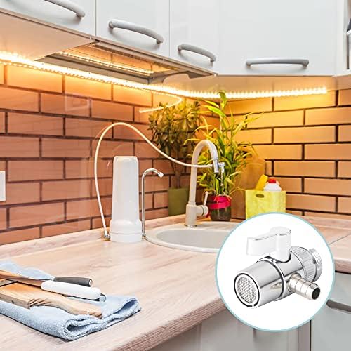 2 Pack Faucet Diverter Valve, 9.5mm Barb for 3/8" ID Flexible Hose, Countertop Water Filter Adapter with Solid Brass Handle, M22 Male to M24 Male Adapter Rings, Clamps & Extra Washers - Image 7