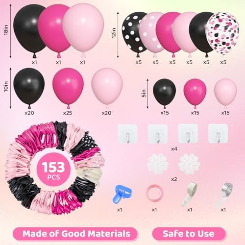 Amandir 153pcs Pink Black Balloon Garland Arch Kit Different Sizes - Image 4