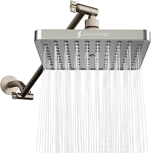 SparkPod 8" Square Rain Shower Head with 16" Shower Arm by SparkPod