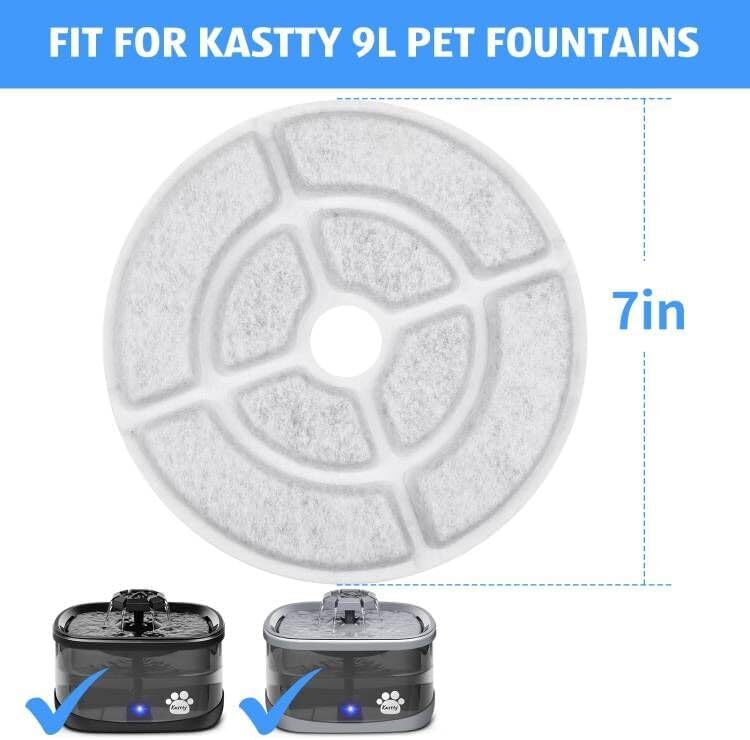 Kastty 6 Pack 18CM Larger More Activated Carbon Replacement F-ilters for 9L Large Dog Water Fountains, Food Grade, Made of Coconut Activated Carbon and PP Cotton, 6 + 6 P ump F ilters - Image 3