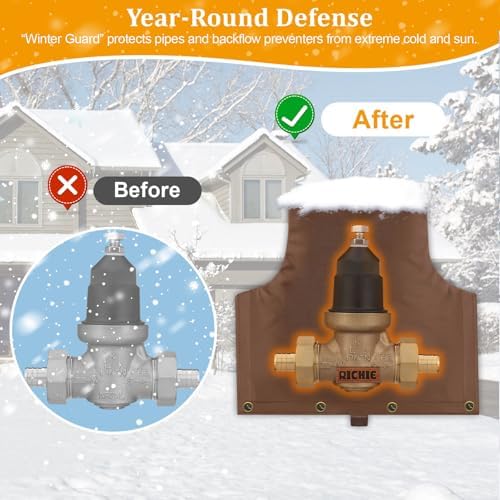 Backflow Preventer Insulated Cover (5°F) for Winter Freeze Protection, 14"W x 13"H Thickened Pressure Reducing Value & Well Pump Cover, Outdoor Waterproof Insulation Pouch for Sprinkler Valve, Brown - Image 3