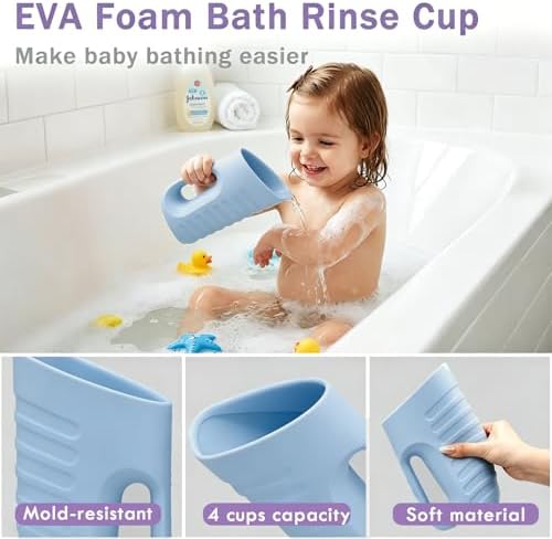 Babylush Baby Bath Rinse Cup & Rinser – 1000ml Soft EVA, 0.3lb Lightweight, BPA-Free Bath Water Pourer, Baby Bath Pitcher, Shower Cup for Kids (Light Blue) - Image 3