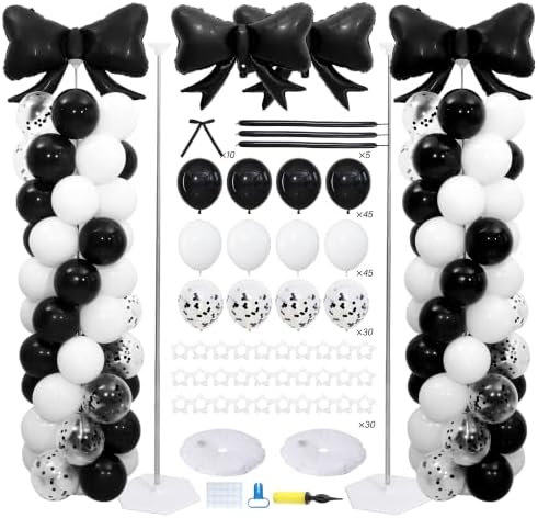 Black and White Bow Balloon Column Stand Kit Set of 2 for Floor by ZyloonDecoration