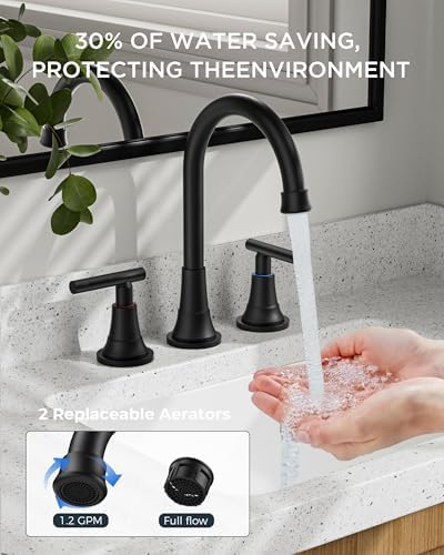FORIOUS Matte Black Bathroom Faucet 3 Hole Vanity 2 Pack Commercial Faucet - Image 2