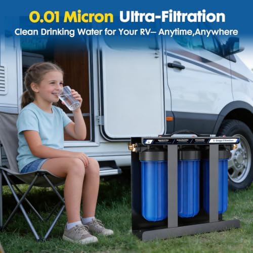 RV Water Filter System,0.01 Micron Camper Water Filter System, 5-Stage RV Water Filtration System Reduces Sediments, Chlorine, Vocs, Heavy Metals, Odors for Travel Trailers, Boats, 1" Inlet/Outlet - Image 2