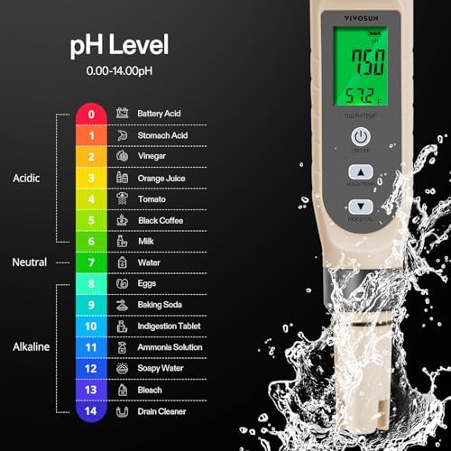 VIVOSUN 3-in-1 Digital pH Meter with ATC, ±0.1 pH Accuracy Water Quality Tester, 0-14.0 pH Measurement Range for Hydroponics, Household Drinking, Pool and Aquarium - Image 2