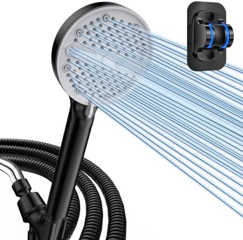 High Pressure Shower Head, Stick-on Low Mount Wall Bracket, Black by FunnyAir