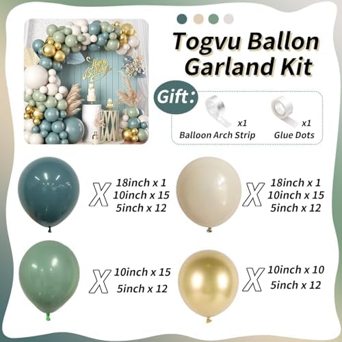 Dusty Sage Green Blue Gold Balloon Garland Kit, 107 PCS Pastel Olive Green Slate Blue Beige Metallic Gold Balloon Arch Kit for Women Men Boho Birthday Wedding Baby Bridal Shower Party Decorations - Image 2