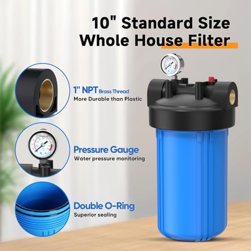PUREPLUS Whole House Water Filter, 10"x4.5" Universal Housing, Blue, with 2 Compound Water Filters, Reduceing Chlorine, sand, rust, sediment, color, Replacement for FXHTC, GXWH40L, GXWH35F, GNWH38S - Image 3