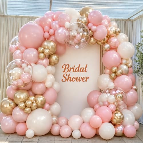 Dusty Pink Balloon Garland Arch Kit Double Stuffed Pearl White Gold - Image 5