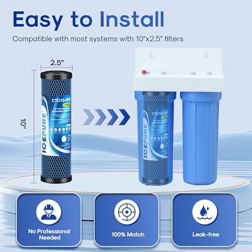 ICEPURE 1 Micron 10" x 2.5" Whole House PFOA/PFOS Carbon Water Filter Cartridge Replacement for DuPont WFPFC8002, WFPFC9001, SCWH-5, WHCF-WHWC, FXWTC, CBC-10, RO Unit, Pack of 4 - Image 3