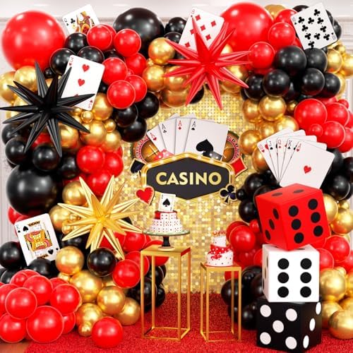 204Pcs Casino Balloon Garland Arch Kit - Casino Theme Party Decorations with Dice Boxes Large Poker Cards Party Balloons for Birthday Game Night Las Vegas Casino Night Theme Party Decorations by Unknown