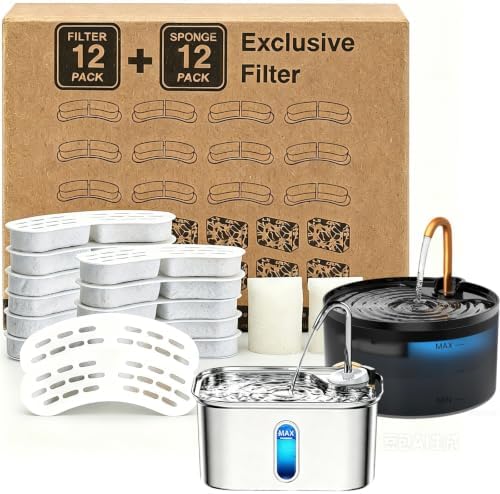 MISFANS Cat Fountain Filter Replacement, 12 Pack Filters and 12 Pack Sponges, for Item Model Number:S003,S005,Not Include Cat Fountain,Similar Filter Elements are Interchangeable by MISFANS