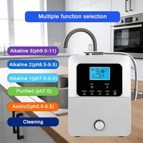 Alkaline Water Ionizer Machine, Adjustable 2.8-11 pH and Hydrogen-Rich Water System, 5 Modes, Countertop or Wall-Mounted Design, Ideal for Home and Office Use White - Image 4