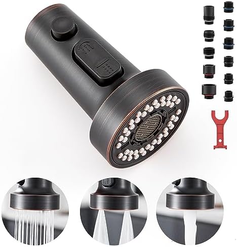 TIORIY Kitchen Faucet Head Replacement with 15 Adapters, 3 Modes Kitchen Faucet Spray Head Replacement, Pull Out Kitchen Faucet Sprayer Head Nozzle, Oil Rubbed Bronze, Plastic - Image 3
