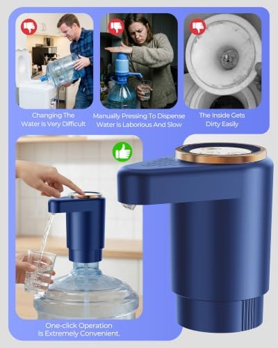Water Jug Pump for 5 Gallon Bottle – Portable Electric USB-C Charging Dispenser, Dual Powerful Motors, Fast Flow, Fits 2-5 Gallon Jugs – Ideal for Home, Office, Camping, RV, Dark Blue - Image 2