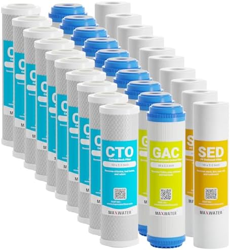 Max Water 5 Micron Replacement 10 x 2.5 inch Filter Cartridge Set For Standard RO | Reverse Osmosis Water Filter Systems - PP Sediment, GAC & CTO | Compatible with AP110, WHKF-GD05, WHKF-WHWC, GAC-10 by MaxWater