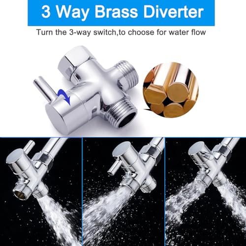 Dog Shower Attachment,Shower Head Sprayer Attachment with ON/OFF Shower Head, Brass 3-Way Diverter for Connecting Shower Arm, Stainless Steel Hose, Dog Brush and Adhesive Holder for Convenient Bathing - Image 3