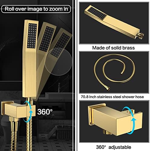 Brushed Gold Shower System Rain Faucet Set with Tub Spout, 12 inch - Image 6