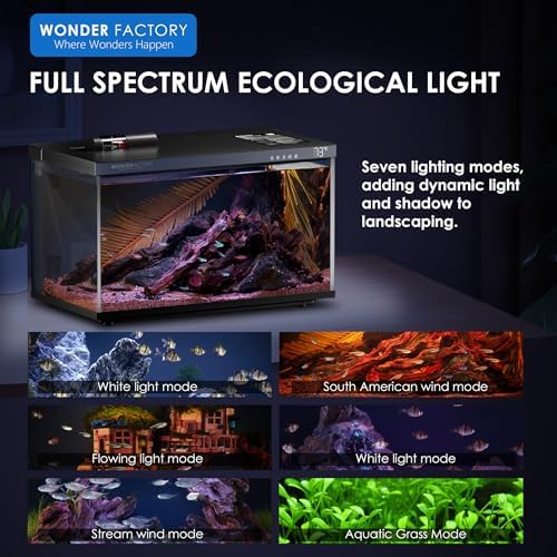 Wonderfactory Smart Aquarium Fish Tank 5 Gallon Starter kit, Self Cleaning System Efficiency Filter 7 Color LED Lights Automatic Feeder Temperature Display Monitor HD Glass, Smart Control with Apps - Image 6