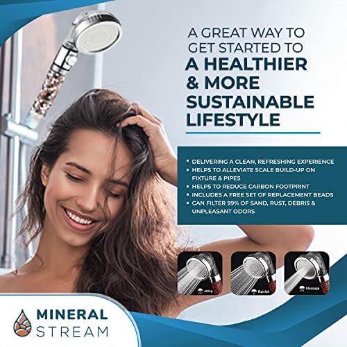 MineralStream Ionic Shower Head 2.0 Full Kit with Replacement Beads + Hose + Shower Holder + Arm Diverter| 3 Settings High Pressure Water Saving Showerhead for Dry Hair & Skin - Image 4