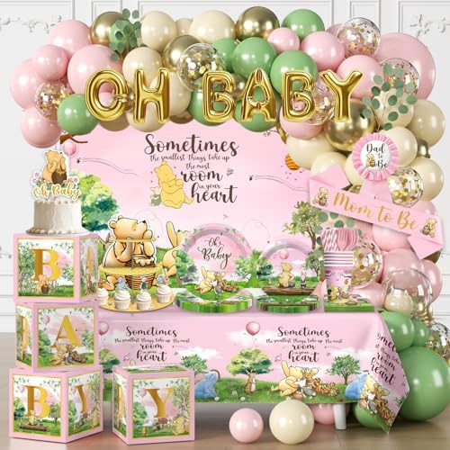 Cocomigo 266 Pcs Pink Classic Bear Baby Shower Decorations, Serves 20 by cocomigoPartyHome