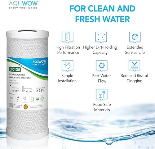 CTO10BB 5 Micron 4.5" x 10" Carbon Block Water Filter Set – Replacement Cartridges for Whole House and Under Sink Systems, Universal Standard Size (2, 10 x 4.5) - Image 5