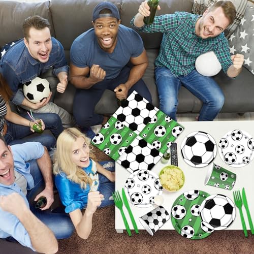 Soccer Party Tableware Set,142pcs Soccer Plates and Napkins Party Supplies Includes Banner, Plates, Cups, Napkins, Tablecloth for Boys Sports Theme Birthday Decorations,Serves 20 - Image 3