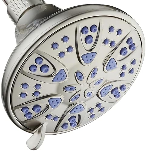 AquaDance Antimicrobial – Anti-Clog High-Pressure 6-Setting Shower Head with Microban Nozzle Protection from Growth of Mold, Mildew & Bacteria for Stronger Shower! 4" Sunset Blue by AquaDance