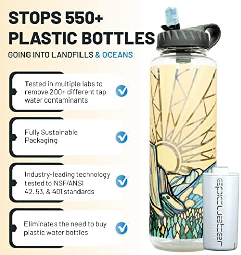 Epic Water Filters Nalgene OG Water Bottle with Filter, USA Made, BPA Free, Removes 99.99% Tap Water Contaminants, Forever Chemicals, Honnold Foundation Art, 48 oz - Image 2