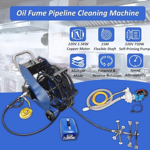 Oil Fume Duct Pipeline Cleaning Machine 220V Industrial Oil Stains Remover Dust Removal for Fume Exhaust 3.94-31.5 inch Pipe Diameter with 6pc Cleaner Brushes and 49.21 ft Flexible Shaft - Image 2