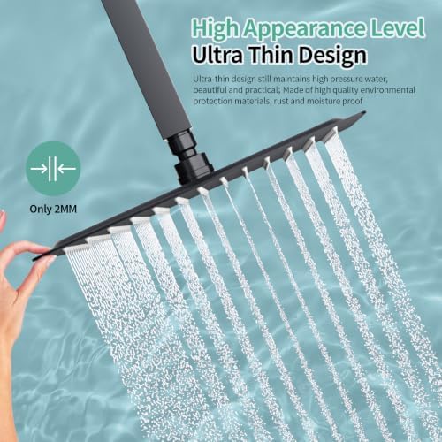 SR SUN RISE 12 Inch Rain Shower Head 304 Stailess Steel Matte Black High Pressure Rainfall Showerhead Water Saving - Image 5