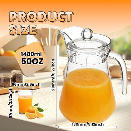 Plastic Juice Pitcher with Lids & cups, 50 oz Large Capacity, Shatterproof & BPA-Free Water Jug for Tea, Lemonade, Sangria, Juice, Beverages - Image 2