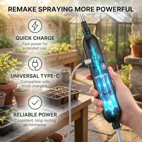 Rechargeable Cordless Pump Sprayer, Electric Watering Wand with 32.8FT Hose 6 Spray Modes Telescopic Wand, Battery Powered Sprayer for Garden Lawn Indoor Outdoor Plant Fertilizer Weed Cleaning - Image 4