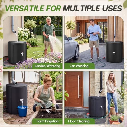 Waydress 53 Gallon Collapsible Rain Barrel, Portable Rainwater Collection System with Spigots, Mesh Filter & Overflow Kit, Leak-Proof Foldable PVC Water Storage Tank for Garden, Car Washing (Black) - Image 6