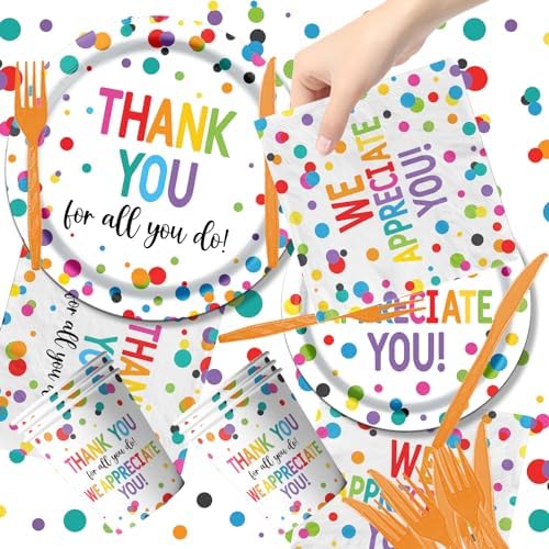 Thank You Party Plates and Napkin Decoration We Appreciate You Tableware Tablecloth Cups Banner Thank You for All You Do Employee Staff Appreciation Teacher Doctor Graduation Appreciation Party Decor - Image 5