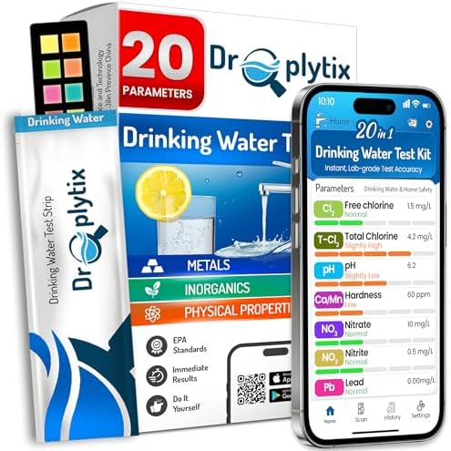 20-in-1 Drinking Water Test Kit with App, Digital Water Tester for Drinking Water, Home Water Test Kit, Well Water Testing Kit, Water Test Strips for Lead, Hardness, Chlorine, Nitrate & more by DROPLYTIX