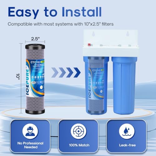 ICEPURE 5 Micron 2.5" x 10" CTO Carbon Whole House Water Filter, Pack of 4 - Image 2