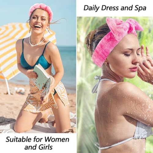 VELSCRUN Spa Headband, Makeup Face Wash Skincare Headbands, 6 Pcs Hot Pink Colorful Sponge Bow Tie Get Ready HairBand Facial Wristband Set, Stuff for Teen Girls Women Trendy Fashion Hair Accessories - Image 5