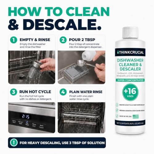 Think Crucial Dishwasher Cleaner & Descaler, 15 Uses, 75% Savings Per Use – 32% Citric Acid Liquid Concentrate – Whirlpool, Bosch, KitchenAid, Samsung, LG – 16 FL OZ - Image 5