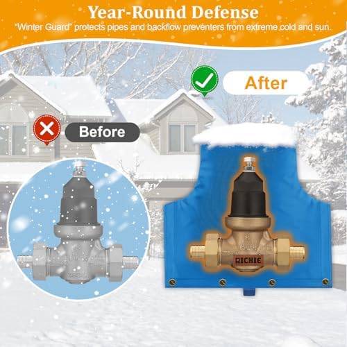 Backflow Preventer Insulated Cover (5°F) for Winter Freeze Protection, 14" W x 13" H Thickened Pressure Reducing Value & Well Pump Cover, Outdoor Waterproof Insulation Pouch for Sprinkler Valve, Blue - Image 4