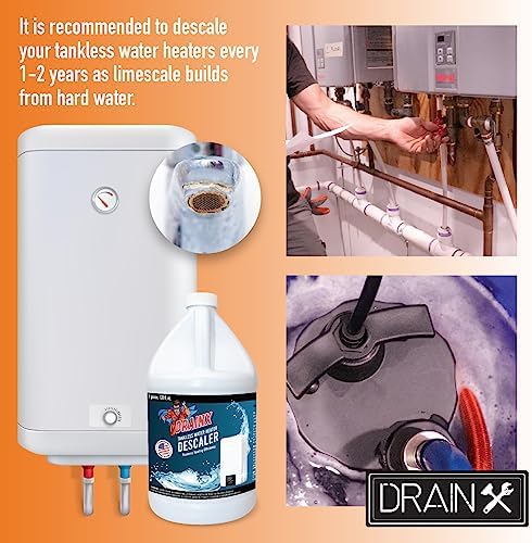 DrainX Tankless Water Heater Flush Kit with Gallon of Certified Liquid Descaling Solution for 4 Uses and 1/6HP Extra Strength Pump - Image 2