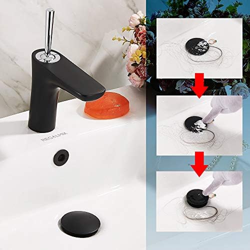 REGALMIX Vessel Sink Drain, Bathroom Faucet Vessel Sink Pop Up Drain Stopper, Built-in Anti-Clogging Strainer, with Overflow Matt Black, Fits Standard American Drain Hole(1-1/2" to 1-3/4") RWF083P - Image 3