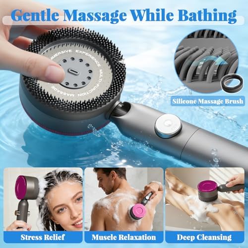 Shower Head, Drops Shower Head High Pressure, Showerhead with Handheld and 3 Filters, 4 Spray Modes & Pause Switch, Silicone Scalp Massager, 59" Hose & Bracket for Hard Water & Pets - Image 3