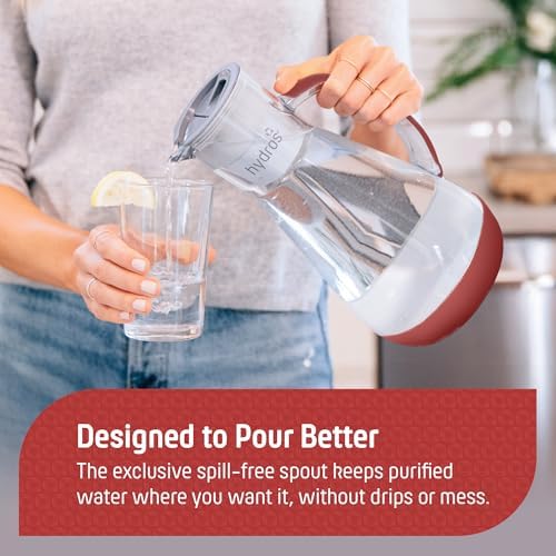 Hydros 64 Ounce Water Filter Pitcher with Patented Fast Flo Tech, 60 Second Quick Fill-Up and BPA-Free Recyclable Filter, Eight Cup Capacity, Red - Image 3