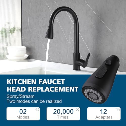 Kitchen Faucet Head Replacement 2 Modes with 12 Adapters, Pull Down Spray Head for Kitchen Faucet, Kitchen Sink Sprayer Replacement Compatible with Moen, American Standard, Kohler Faucets - Image 3